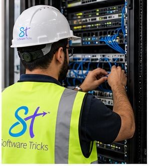 Engineer working on network infrastructure